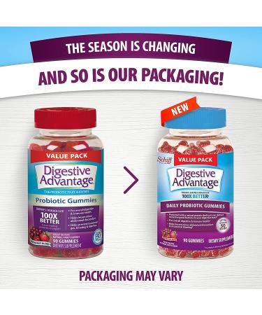 Schiff Digestive Advantage Probiotic Gummies - 90 Natural Fruit Flavor Gummies for Digestive Health - Buy Online on GoSupps.com