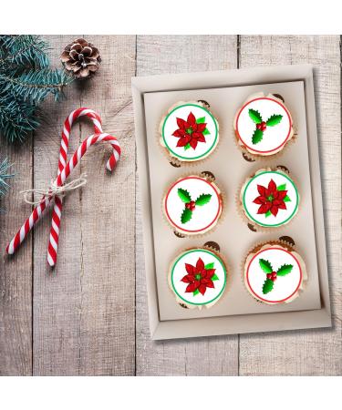 PRECUT Christmas Poinsettia Holly Cupcake Toppers Christmas Edible Holly Cake Decorations Christmas Cake Topper Xmas Cupcake Decoration Poinsettia Cake Decorations (12) - Buy Online on GoSupps.com