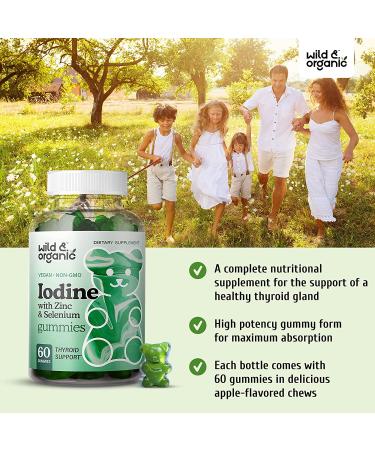 Organic Iodine Gummies with Zinc & Selenium for Thyroid Support - Apple Flavored 60 Gummy - Energy & Immune System Booster - Buy Online on GoSupps.com