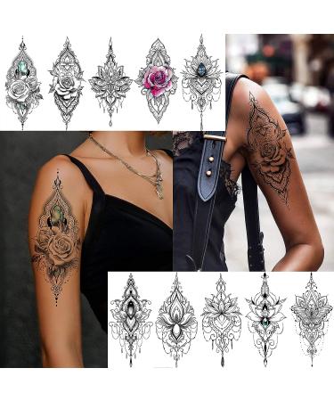 32 Sheets Sexy Black Lotus Temporary Tattoos for Women - Indian Tribal Lace Tatoo Sticker Set with Mandala Flower, Butterfly, Rose, Dreamcatcher, Elephant - Henna Tattoo Kit for Adults - Buy Online on GoSupps.com