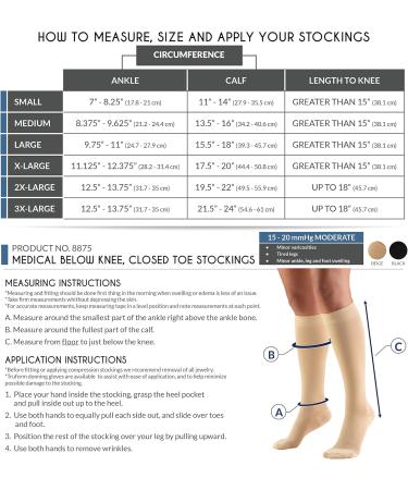 Truform 15-20 mmHg Knee High Compression Stockings for Men & Women - Closed Toe Beige Large - Comfort & Support - Buy Online on GoSupps.com