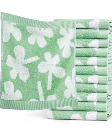 Clover Washcloths 12 Pack Soft and Absorbent Wash Cloths for Your Face and Body Durable and Bright Mint Green