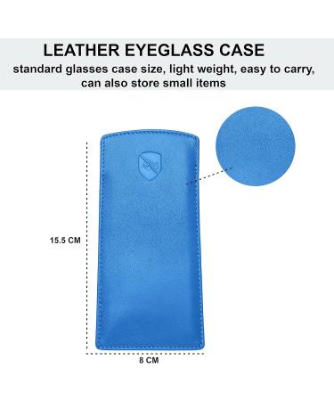 ALLEN & MATE Genuine Leather Glasses Case - Slim Soft Eyeglass Cover & Cleaning Cloth - Premium Blue Style for Optimal Eye Care - Buy Online on GoSupps.com