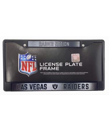 NFL Las Vegas Raiders Premium Long Lasting Anodized Chrome Plated Zinc Alloy Team License Plate Frame - 2 Screw Hole Tag Holder with Highlighted Team Pride and Team Cheer
