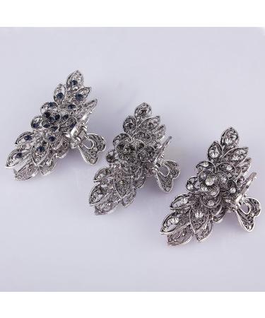 Fancy Hair Claw Jaw Clip Pin | Vintage Rhinestone Crystal Flowers Barrette for Women | White & Silver | Pack of 1 - Buy Online on GoSupps.com