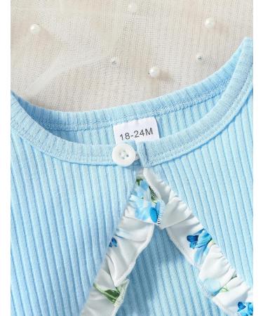 Puseky Toddler Girl Floral Print Dress and Ribbed Cardigan Set - Blue (2-3 Years) - Buy Online on GoSupps.com