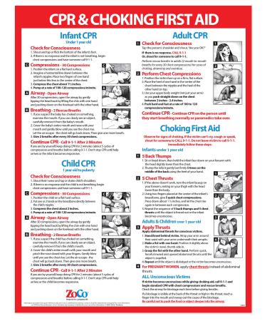 CPR Poster - Heimlich Maneuver Restaurant Sign - Laminated  17 x 22 inches - Infant  Child  Adult CPR and Choking First Aid Poster - School Nurse Office Decor 1 Count (Pack of 1)