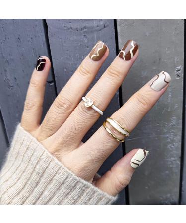 Novo Ovo Short Corner Oval Press-On Fake Nails | Brown Naked White Milky Strudel | Perfect for Valentine's Day | Artificial Fingernails with Glue - Buy Online on GoSupps.com