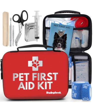 Dog First Aid Kit-Pet First Aid Supplies to Treat Your Dogs & Cats in an Emergency.  Set Includes Pet First Aid Kit Book, Tick Remover, Slip Leash & All Essentials. for Home, Office, Car, Travel Essential 53 piece