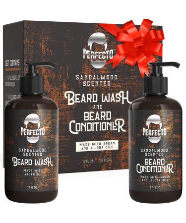 Beard Wash and Conditioner for Men - Beard Conditioner for Men and Anti Beard Dandruff Beard Moisturizer to Soothe Irritated Skin - Beard Care Softener for Growth - Strengthening Beard Wash for Men (Sandalwood Combo 17 O...