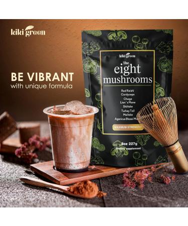 KIKI Green 8 Mushrooms Powder Extract - Supplement Blend 8 oz - Lion's Mane Reishi Chaga Cordyceps Maitake Shiitake - for Focus and Energy - Add to Coffee and Smoothies 8 Ounce (Pack of 1) - Buy Online on GoSupps.com