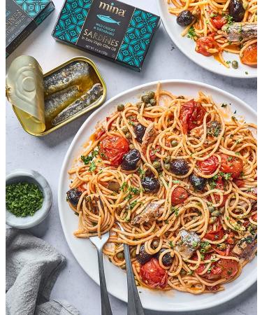 Mina Wild-Caught Gourmet Sardines in Extra Virgin Olive Oil - Hand-Packed, Responsibly Sourced, Low Sodium, High Protein - Keto & Paleo Friendly - 4.4oz (12 Pack) - Buy Online on GoSupps.com