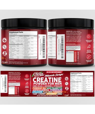 Clean Nutra Creatine Powder for Men + HMB BCAA L Arginine L Citrulline Tongkat Ali Saw Palmetto Ashwagandha Collagen Flax Seed Turmeric Preworkout Stevia Nitric Oxide L Glutamine Amino Acids - Buy Online on GoSupps.com
