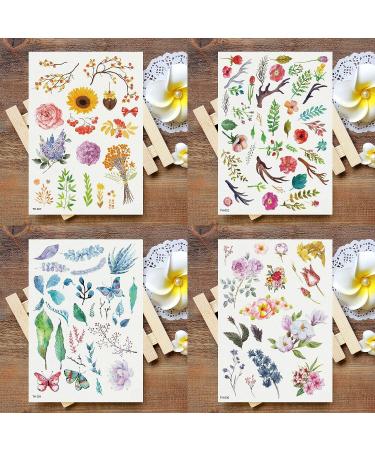 Oottati Waterproof 12 Sheets Summer Watercolor Temporary Tattoo Stickers - Animal, Flowers, Leaves Designs - Buy Online on GoSupps.com