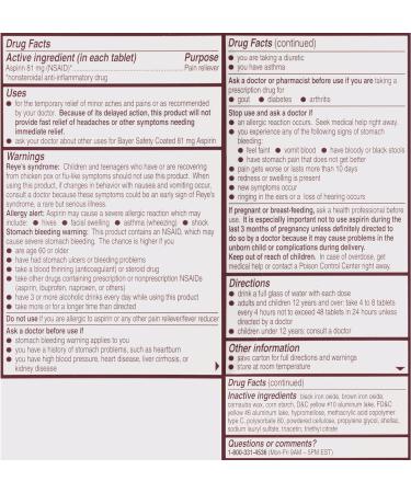 Bayer Low Dose 81mg Aspirin 120 Enteric Coated Tablets - Heart Health Support - Buy Online on GoSupps.com