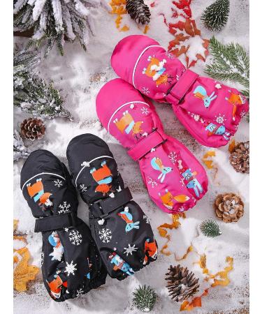 Geyoga 2 Pairs Kids Waterproof Ski Mittens - Rose Red & Black - Ages 3-7 - Buy Online on GoSupps.com