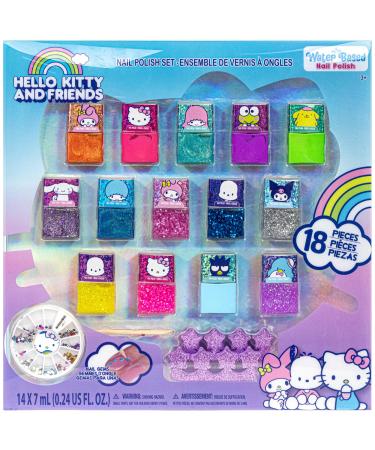 Townley Girl Hello Kitty and Friends Peel-Off Nail Polish Set with Glittery Shimmery & Opaque Colors & Nail Accessories for Girls Ages 3+ For Parties & Makeovers 18 Pc Set