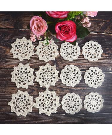 TOSSEY 12PCS Mini Vintage Handmade Crochet Doilies Flowers 100% Cotton Crochet Doilies Appliques Patches for Clothing Headbands Hats Gift Package Need (Beige) Beige 3" - Buy Online on GoSupps.com