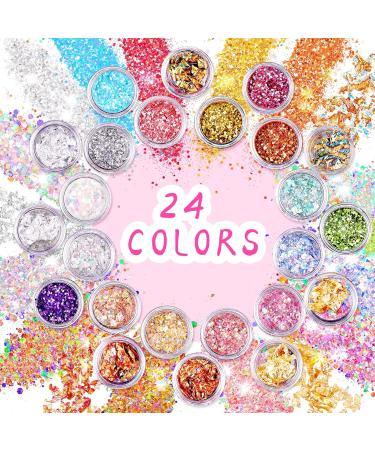 Simarro 24 Colors Glitter Sequin Set - Festival Face & Body Glitter for Halloween Makeup Nails Hair & DIY Crafts - Buy Online on GoSupps.com