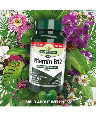 Natures Aid Vitamin B12 Methylcobalamin Cherry Flavour 180 Tablets - One-A-Day Formula - Buy Online on GoSupps.com