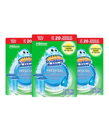 Scrubbing Bubbles Fresh Gel Toilet Cleaning Stamp Refill, Rainshower, 12 Gel Stamps, Pack of 3 (36 Stamps Total) 12 Count (Pack of 3) - Buy Online on GoSupps.com