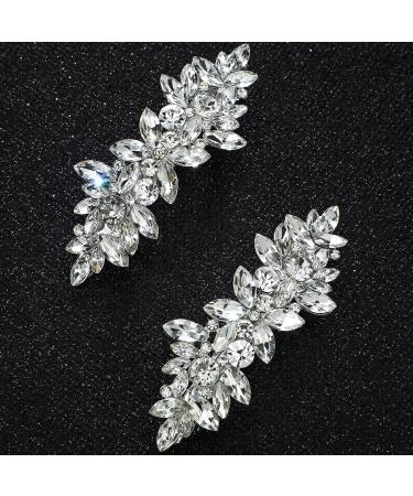 Wedding Hair Clips - 4 Pcs Rhinestone Crystal Leaf Barrettes for Bride Women Girls (Silver) - Buy Online on GoSupps.com