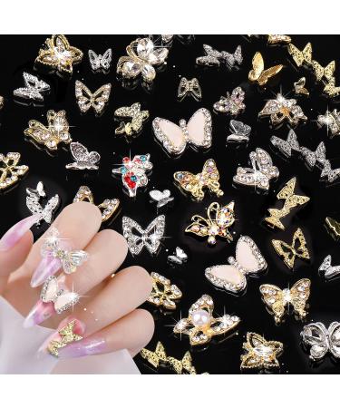 Juome Nail Charms, 40 Pcs Butterfly Nail Charms 3D Butterflies Shape Charms for Nails Gems, Nail Art Decorations Supplies