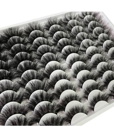 Newcally Fluffy Wispy False Eyelashes 20MM Dramatic Thick 5D Volume Fake Eye Lashes 6 Styles Long Cat Eye Curly Strip Faux Mink Eyelashes 30 Pairs Lashes Multipack Bulk A- Bomb Volume