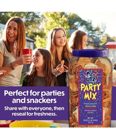 Utz Party Mix Barrel - 26oz | Corn & Nacho Tortillas, Pretzels, BBQ Chips & Cheese Curls | Easy & Quick Snack | Cholesterol & Trans-Fat Free - Buy Online on GoSupps.com