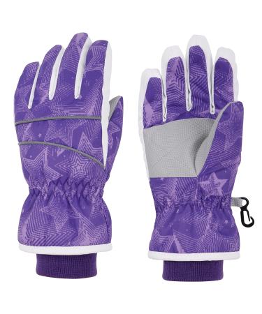 SimpliKids Girl's Waterproof Insulation Ski Snowboard Gloves Purple M(7-9Y)