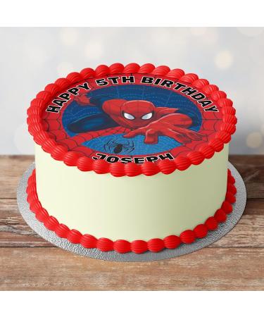 Spiderman Theme Edible Icing Cake Topper Personalised 8 Inch Round Happy Birthday Decoration - Buy Online on GoSupps.com