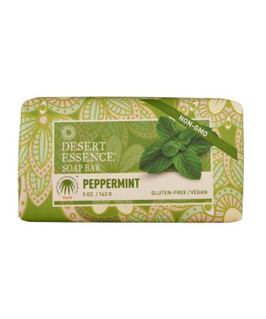 Desert Essence Peppermint Soap Bar - 5 Ounce - Cleanse & Soothes Skin - Tea Tree Oil - Aloe Vera - Jojoba Oil - Refreshing Rich Scent - Acne - Invigorating Moisturizer Peppermint 5 Ounce