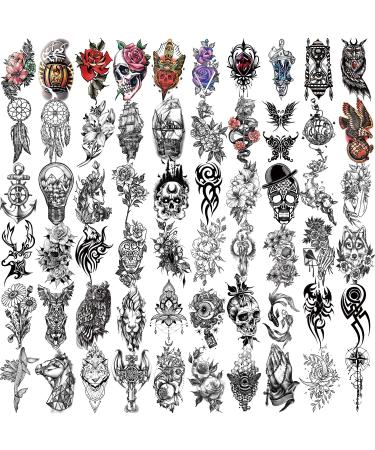 Realistic Waterproof Temporary Tattoo Stickers - Large Tiger, Lion, Skull & Skeleton Designs - 70 Sheets Half Arm Sleeve for Men & Women - Long Lasting 3D Fake Tattoos for Adults & Teens - Buy Online on GoSupps.com