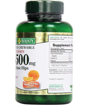 Nature's Bounty C-500 mg Delicious Chewable w/ Rose Hips Tablets 90 ct 90 Count (Pack of 1) - Buy Online on GoSupps.com