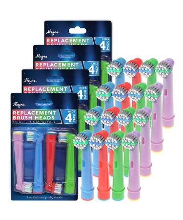 Replacement Toothbrush Heads for Oral B Braun Electric Base- 16 Pk of Kids Colorful Brush Heads Compatible With Oralb- Soft Bristles Small Heads Fits Pro 1000 Triumph Clean Action X Cross + More