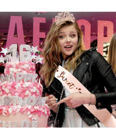 Vovii 16th Birthday Sash and Tiara Set - Rose Gold Princess Crown Hair Accessories for Women - Ideal 16th Birthday Decorations and Gifts for Her - Happy Birthday Party Favors - Buy Online on GoSupps.com