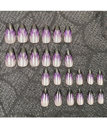 Shop Stylish Almond Halloween Press on Nails | Short Purple Fake Nails with Spider Web French Tip | 24pcs Shiny Acrylic Nails for Party Manicure - Buy Online on GoSupps.com