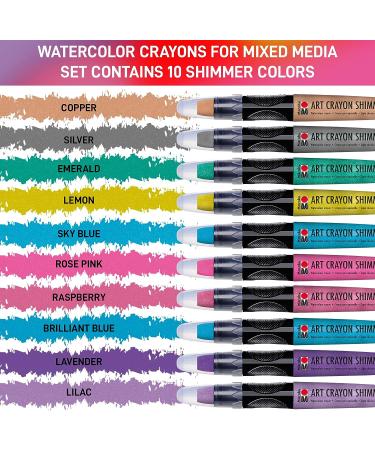 Marabu Art Crayons Shimmer Set - 10 Metallic Watercolor Crayons for Blending - Water Soluble for Mixed Media Artists - Arts and Crafts for Adults - Buy Online on GoSupps.com