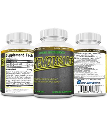 HEMOWAVE Hemorrhoid Relief - Natural Piles Treatment with Vitamin K | 60 Tablets - Buy Online on GoSupps.com