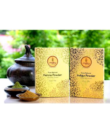 Matru Ayurveda 100% Pure Mehndi & Indigo Powder Set Natural Herbal Hair and Beard Dye Chemical-Free Gray Coverage Hair Strengthening (100gms Each - Buy Online on GoSupps.com