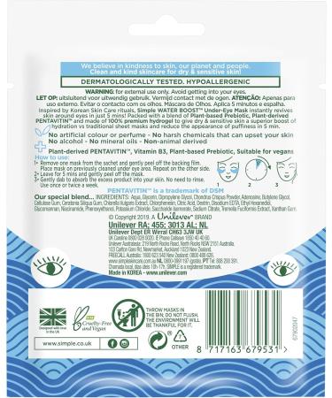 Simple Water Boost Reviving Hydrogel Under Eye Mask 4x 1 pair - Buy Online on GoSupps.com