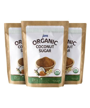 Jans Organic Coconut Sugar 48 oz (3 Pack) | Gluten-Free | Certified Organic & Non-GMO | Low Glycemic | Paleo & Vegan Friendly