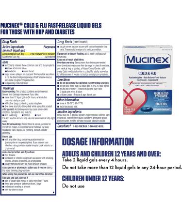 Mucinex Cold & Flu High Blood Pressure Liquid Gels 16 ct - Fast Relief - Buy Online on GoSupps.com
