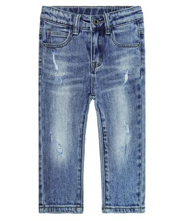 KIDSCOOL SPACE Baby Little Boys Jeans Elastic Band Inside Straight Fit Ripped Denim Pants 3-4 Years Blue-2489