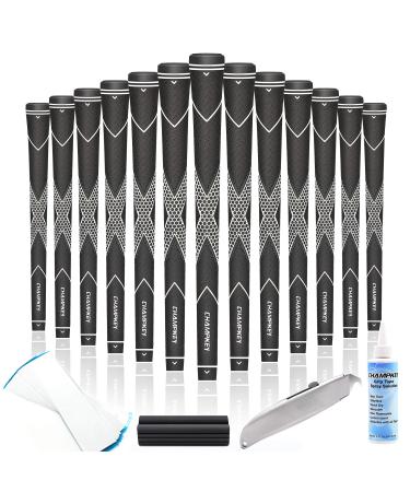 CHAMPKEY Traction-X Golf Grips 13 Pack | High Traction and Feedback Rubber Golf Club Grips | Choose Between 13 Grips with 15 Tapse and 13 Grips with All Kits White/Black(13 Grips with All Repair Kits) Standard