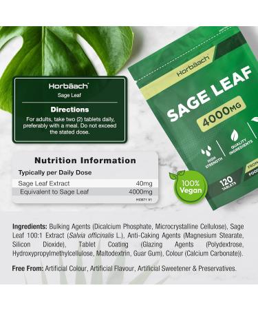 Menopause Sage 4000mg | 120 Vegan Capsules | Sage Extract | Dietary Supplement | High Dosed | Sage Leaf Supplement | by Horbaach - Buy Online on GoSupps.com