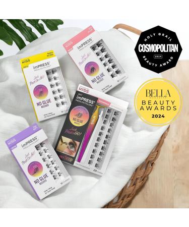 KISS imPRESS False Eyelashes - Airy Wispy Lash Clusters 12mm-14mm 12 Pre-Bonded Falsies Contact Lens Friendly Easy Application & Reusable Strip Lashes - Buy Online on GoSupps.com