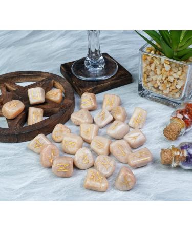 Crocon Red Moonstone Elder Futhark Rune Set | 25 Pcs Tumbled Gemstone Runes for Divination and Healing | Chakra Reiki | Includes Pouch | 20-25mm - Buy Online on GoSupps.com