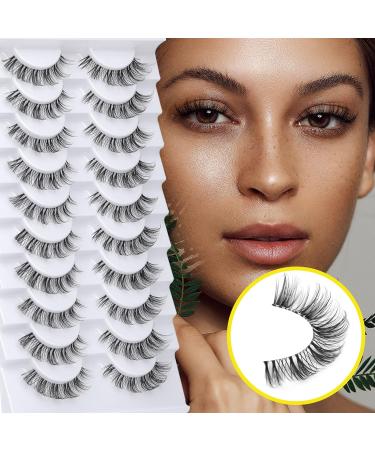False Eyelashes 10 Pairs 15MM Cat Eye Faux Mink Lashes - 8D Wispy Extension Pack for Natural Look - Reusable Cruelty Free Soft Clear Band - Buy Online on GoSupps.com