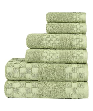 DIAOJIA Soft Cotton Bath Towels 6 Piece, Cotton Anti Odor Family Towels, Highly Absorbent Quick-Drying Lightweight Spa Towel for Bathroom 2 Bath Towel 2 Hand Towel 2 Washcloth (Green) Green 6 Piece Pack